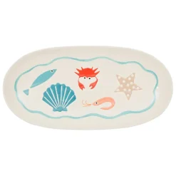 Plat ovale en grès multicolore 31x15cm - La Mer