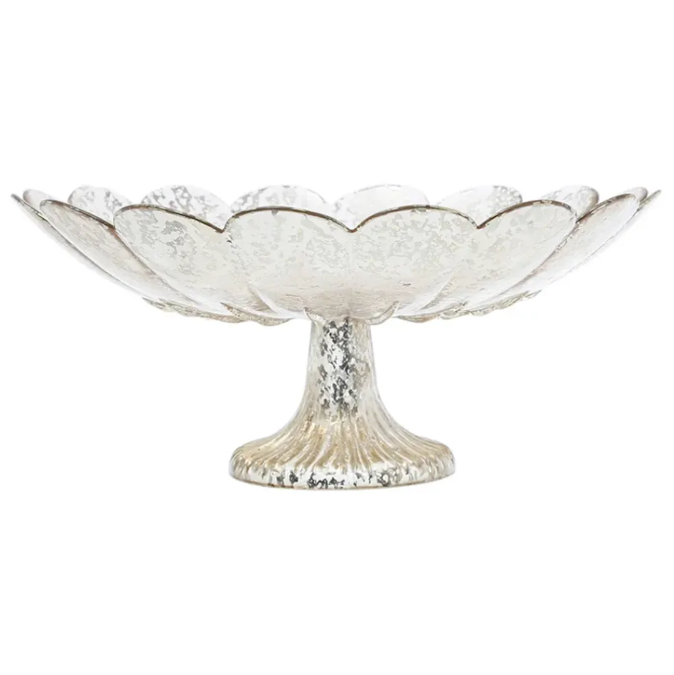 Plat sur pied en verre mercurise d33xh15.5cm - Antik