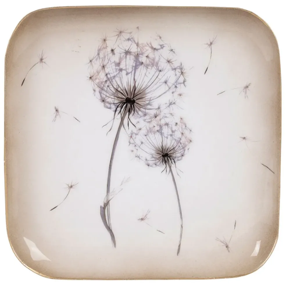 Plateau dent de lion en fer mauve 16x16cm - Botanique