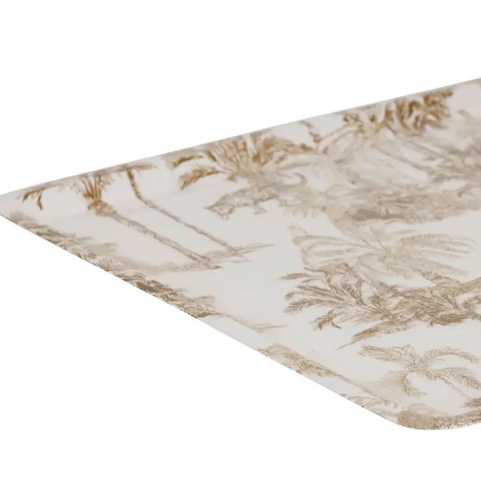 Plateau en fer écru et palmiers camel 40x30cm - Mocoa