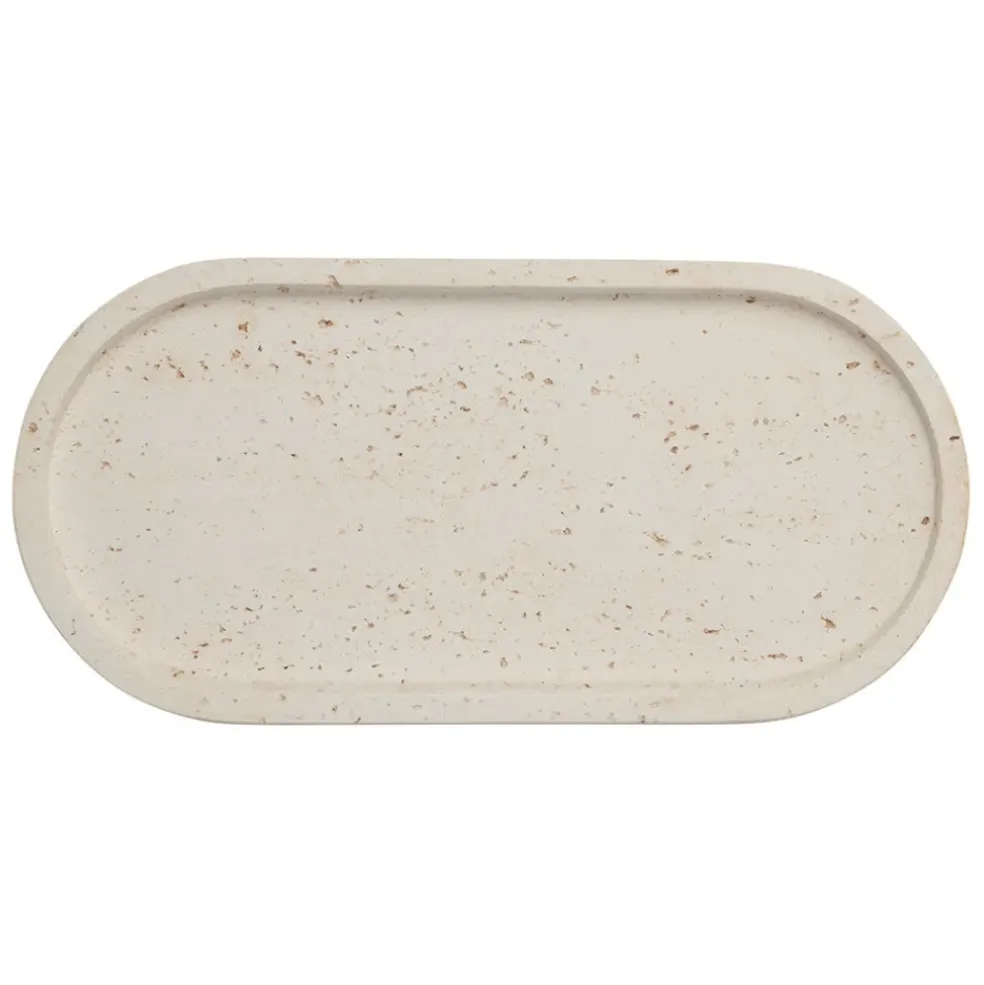 Plateau ovale en ciment écru moucheté 25x12cm - Organic