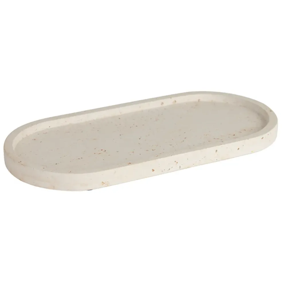 Plateau ovale en ciment écru moucheté 25x12cm - Organic
