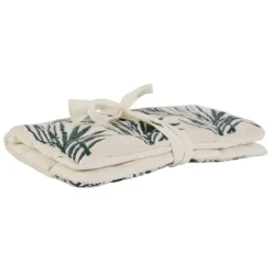 Pochette bijoux voyage tropic'art creme touche emeraude 20x24cm en velours coton