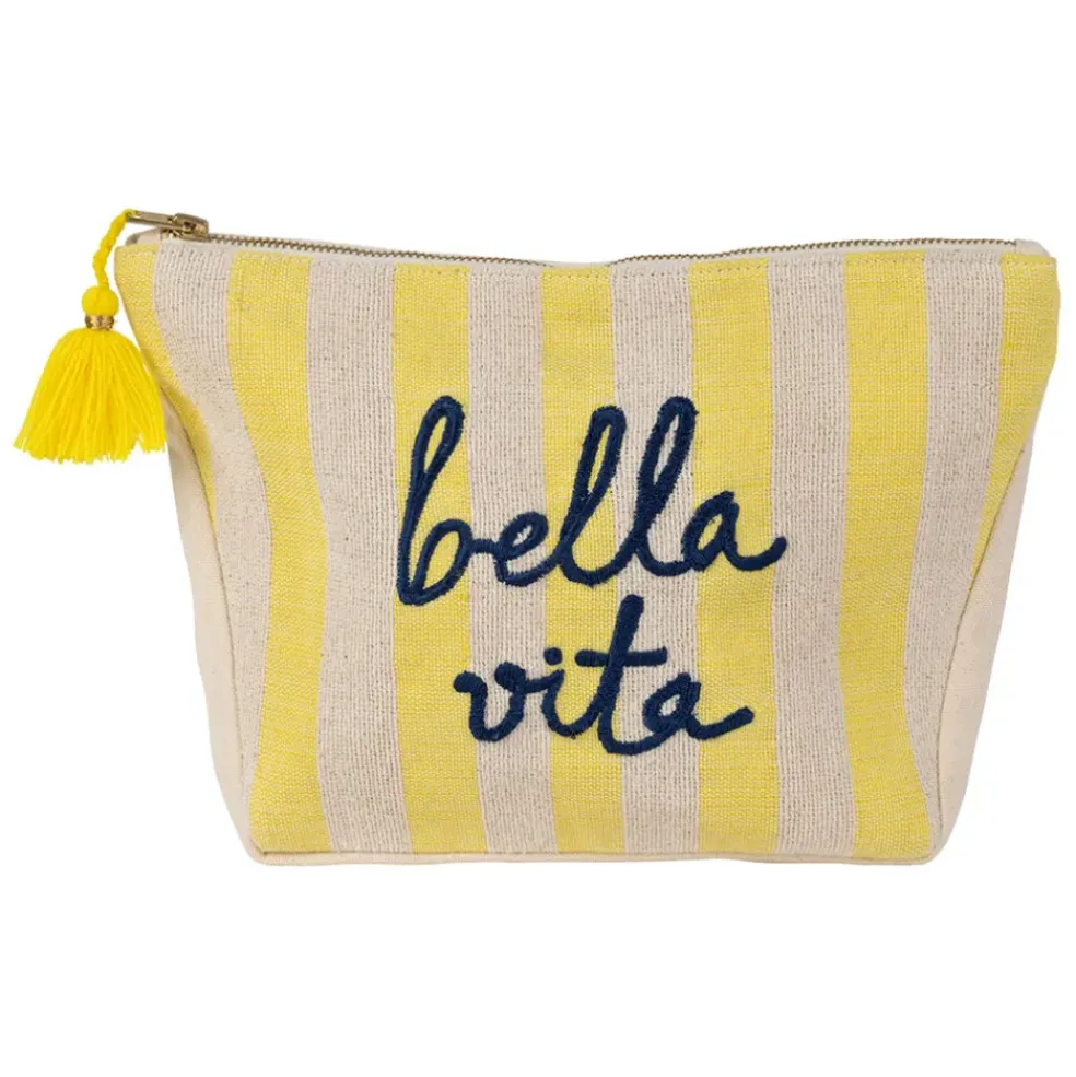 Pochette bordee Bella en coton jaune et bleu - Medi