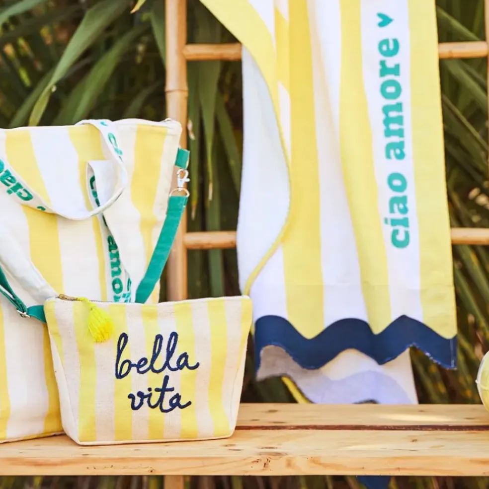 Pochette bordee Bella en coton jaune et bleu - Medi