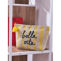Pochette bordee Bella en coton jaune et bleu - Medi