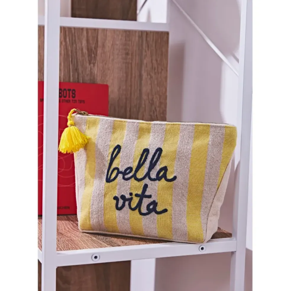 Pochette bordee Bella en coton jaune et bleu - Medi