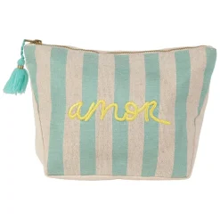 Pochette brodée amor en coton turquoise - Medi
