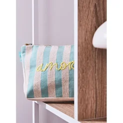 Pochette brodée amor en coton turquoise - Medi