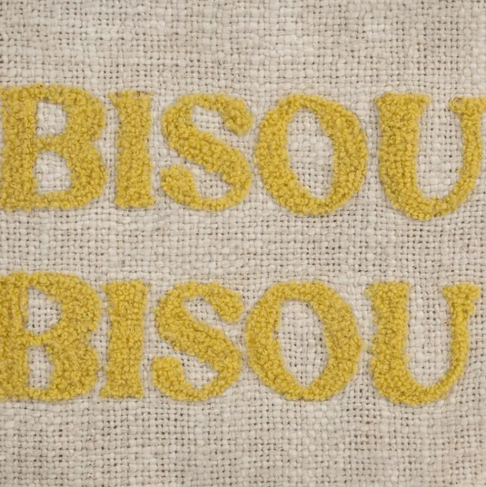 Pochette brodée bisou en coton jaune et bleu - Lumi