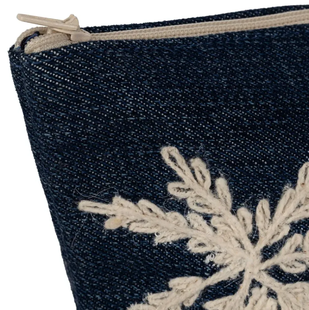 Pochette brodée en coton bleu - Medi