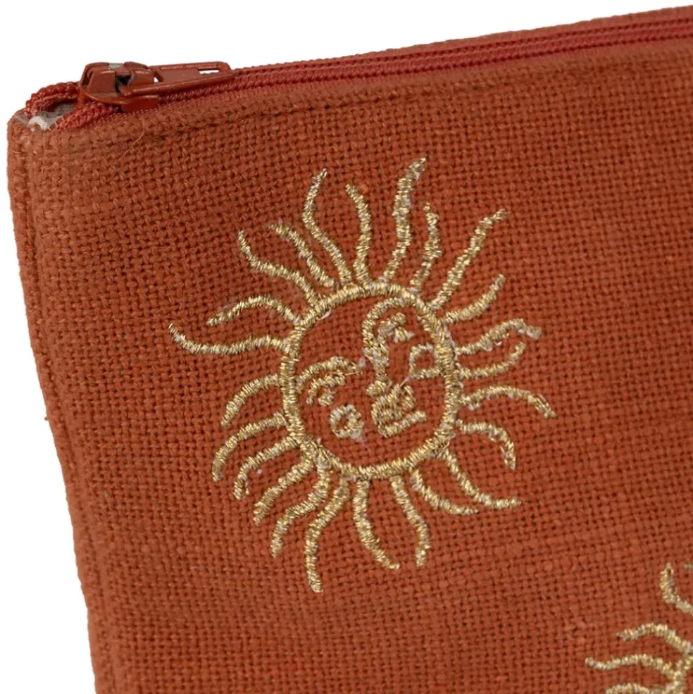 Pochette brodée en coton terracotta et doré - Allegra