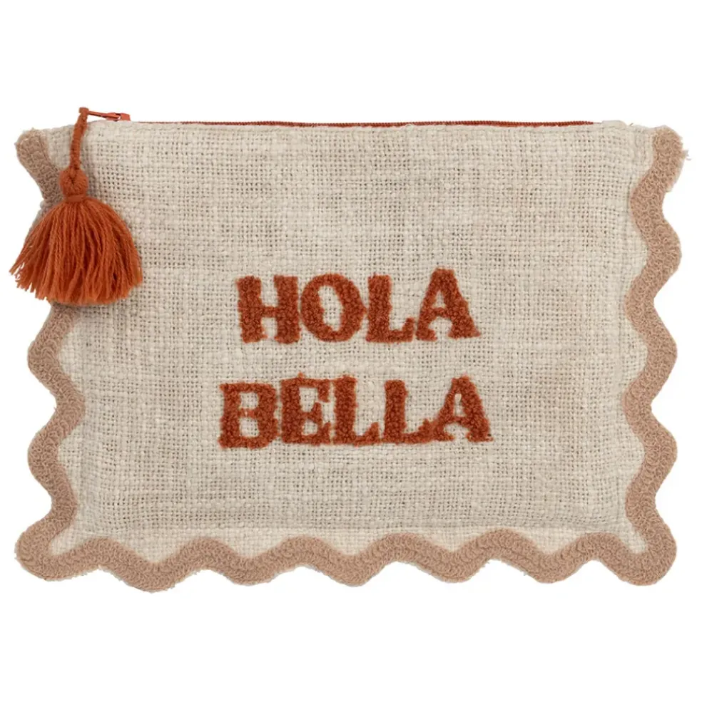 Pochette brodée hola Bella en coton terracotta - Lumi