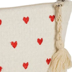Pochette Coeur en coton écru et rouge - Famille
