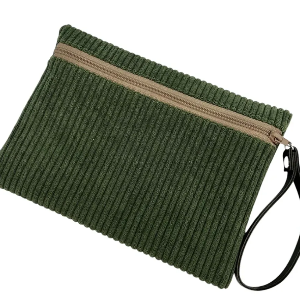 Pochette en velours kaki