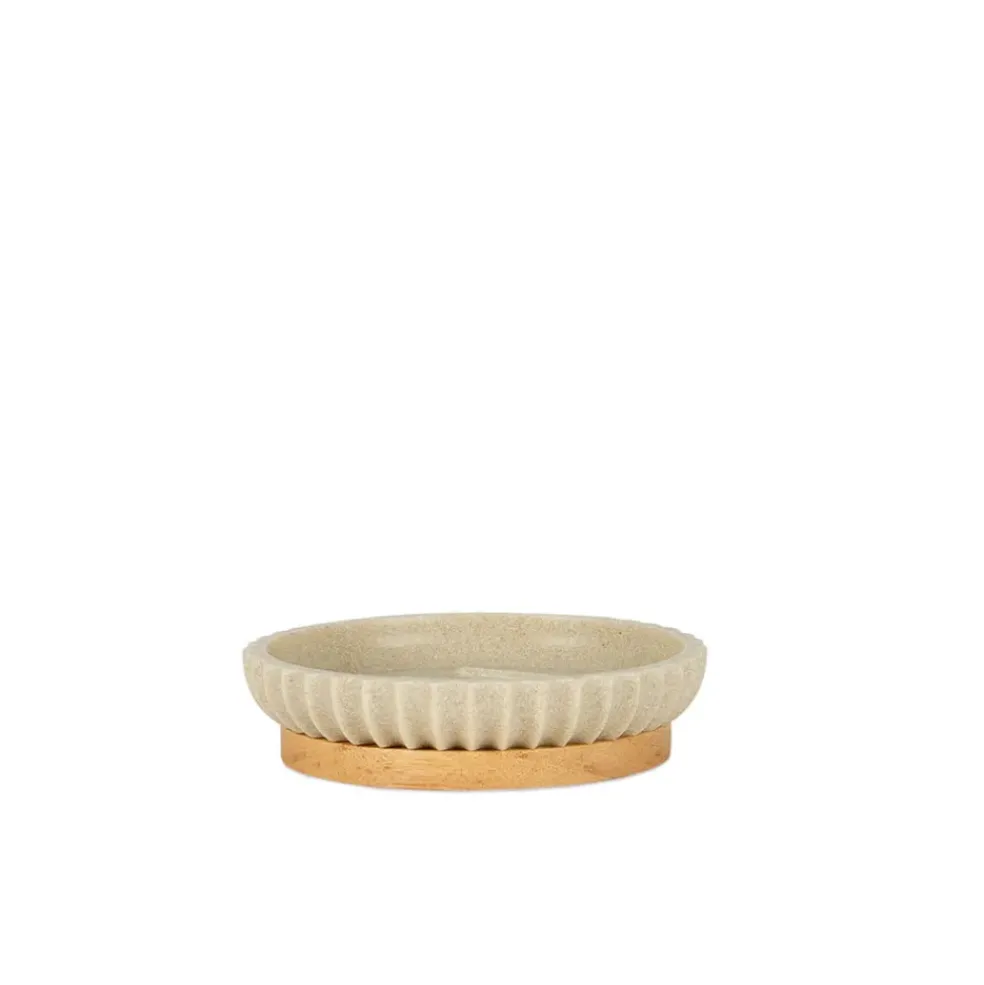 Porte savon bois et beige d12xh3cm