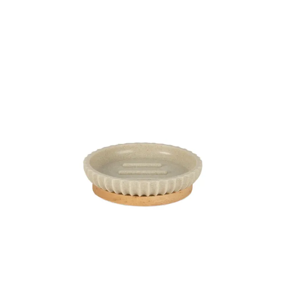 Porte savon bois et beige d12xh3cm