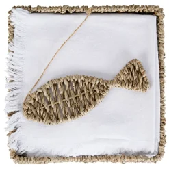 Porte serviettes en jonc de mer naturel et fer poisson - borneo