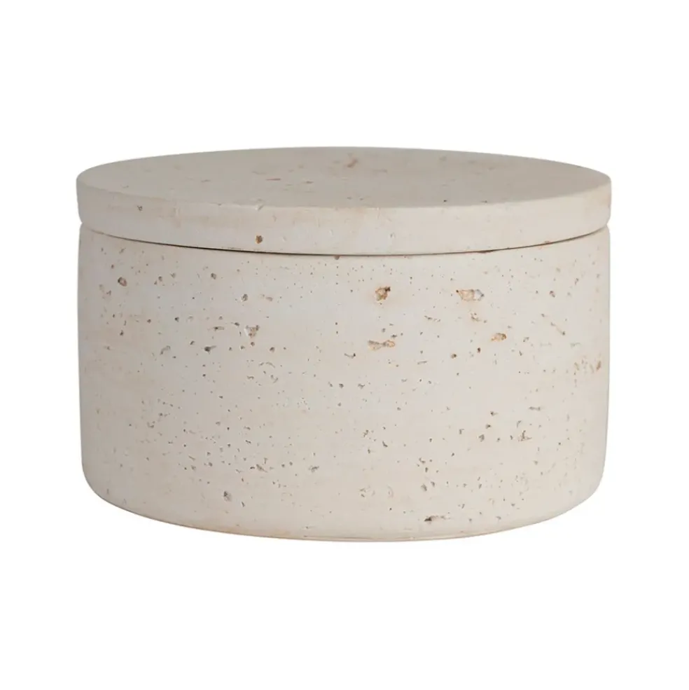 Pot avec couvercle en ciment écru moucheté h6.5cm - Organic
