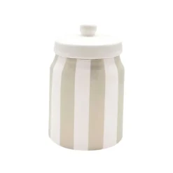 Pot avec couvercle en dolomite rayé sable et blanc