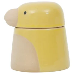Pot oiseau avec couvercle en grès jaune - Calao