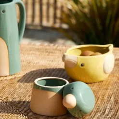 Pot oiseau avec couvercle en grès sauge - Calao