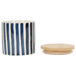 Pot x2 avec couvercle en bambou rayé bleu et beige en grès - blue sand