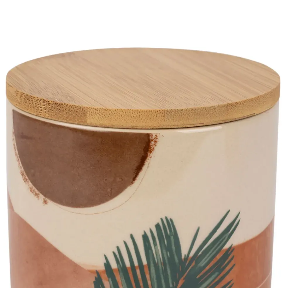Pots x2 terracotta et vert en porcelaine avec couvercle en bambou - sweet leaves