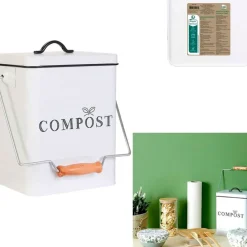 Poubelle à compost en métal blanc 5L