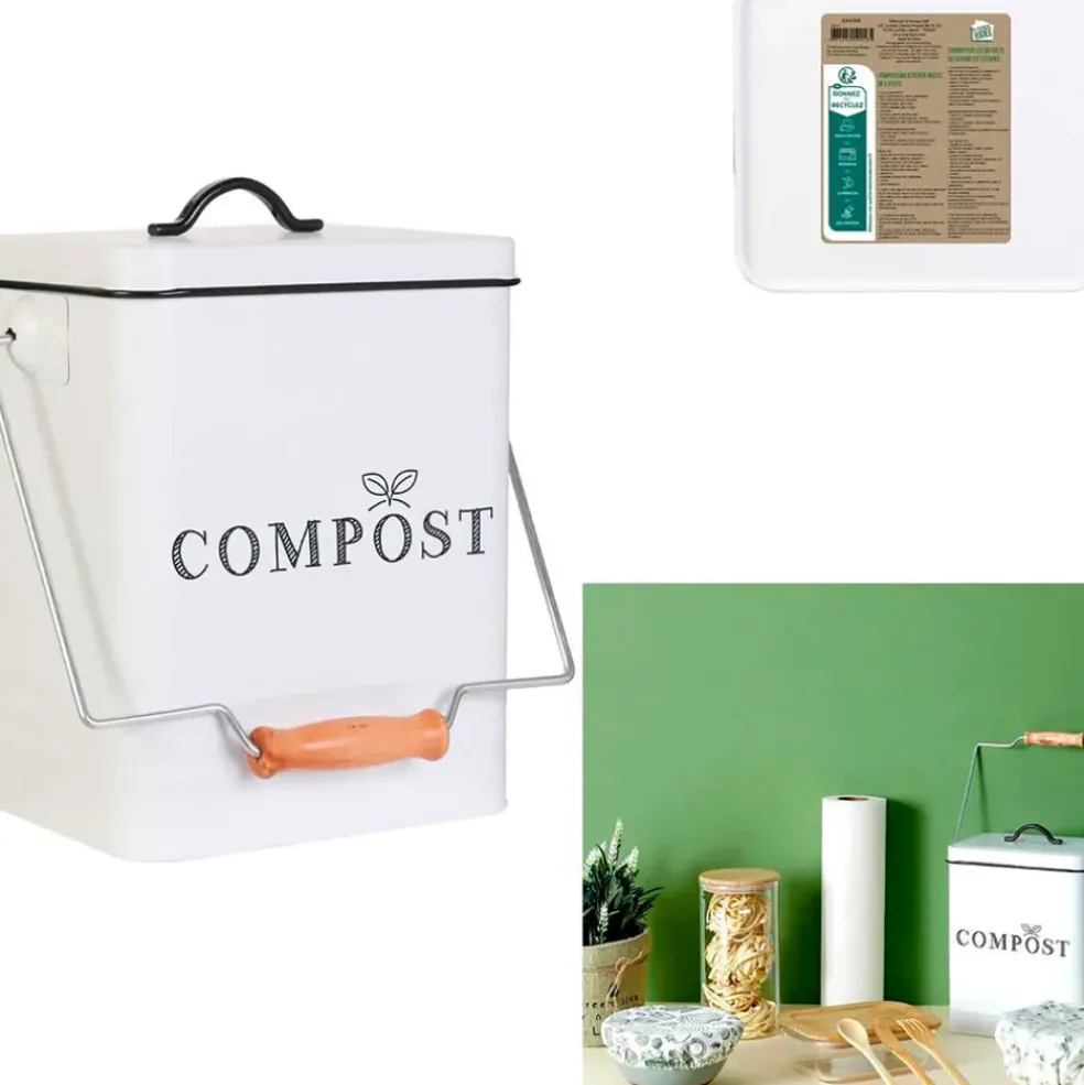 Poubelle à compost en métal blanc 5L