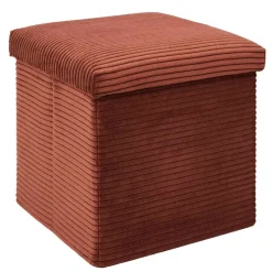 Pouf coffre pliable en tissu côtelé terracotta - Scarlett