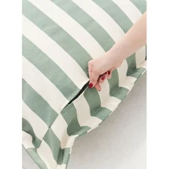 Pouf d'extérieur en tissu rayé sauge et écru 95x95cm - Sola