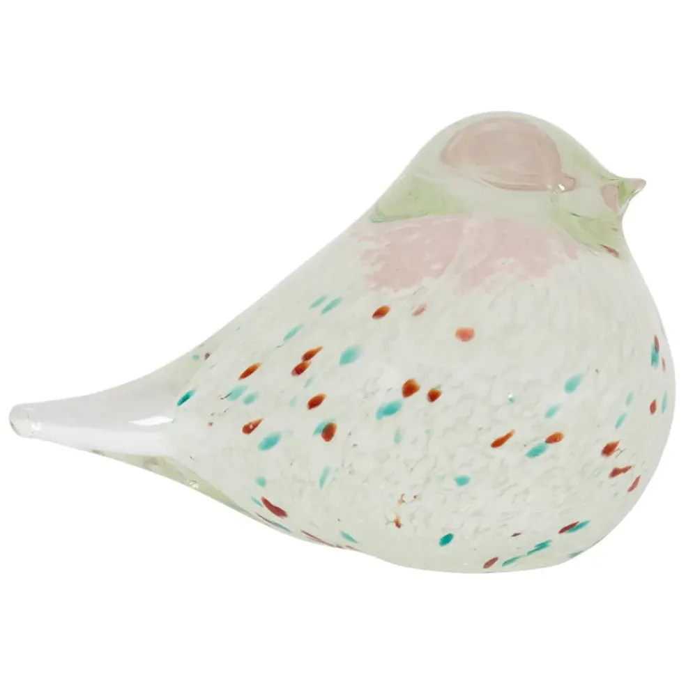 Presse papier moineau en verre vert et rose - Serin