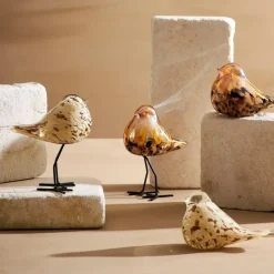 Presse papier moineau en verre beige et doré - Serin