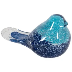 Presse papier moineau en verre bleu - Serin