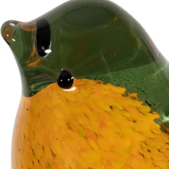 Presse papier moineau en verre vert et jaune - Serin