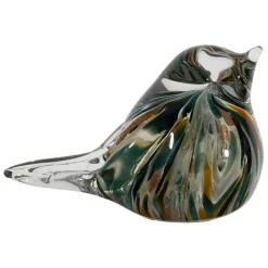 Presse papier moineau en verre émeraude et doré - Serin