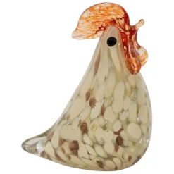 Presse-papier coq en verre beige et rouge