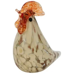Presse-papier coq en verre beige et rouge