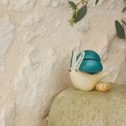 Presse-papier escargot en verre bleu et sable