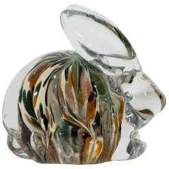 Presse-papier lapin en verre ambre et kaki
