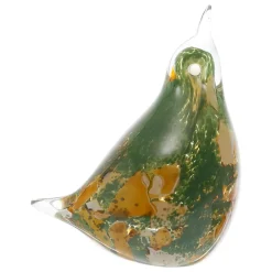 Presse-papier oiseau grimpereau kaki en verre