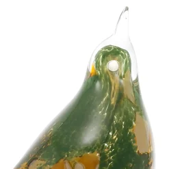 Presse-papier oiseau grimpereau kaki en verre