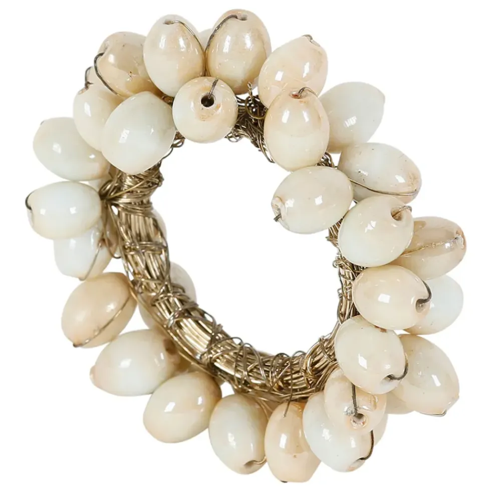 Rond de serviette en blanc cassé - Fleuri