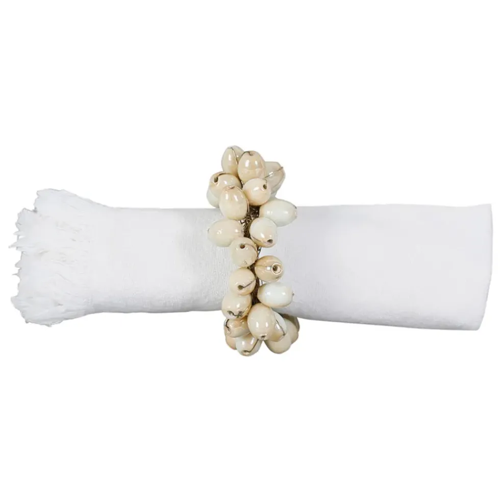 Rond de serviette en blanc cassé - Fleuri
