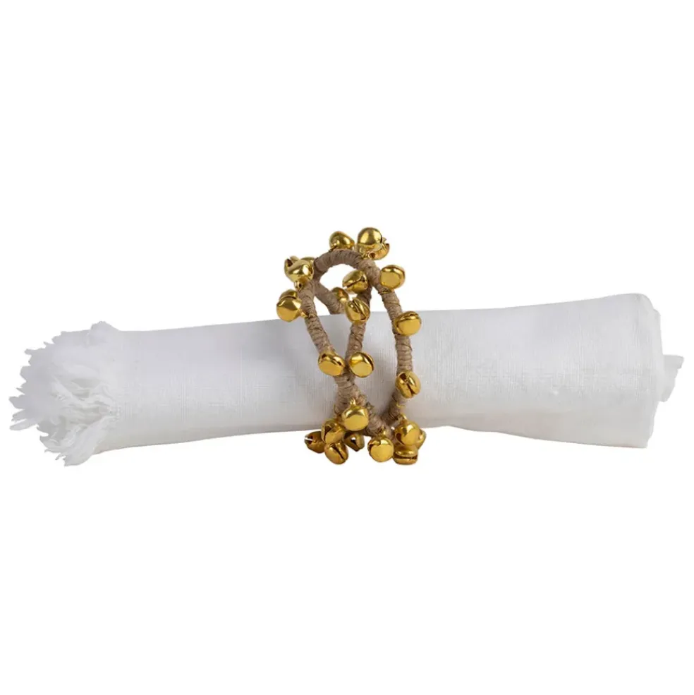 Rond de serviette en fer et jute doré - Clochette