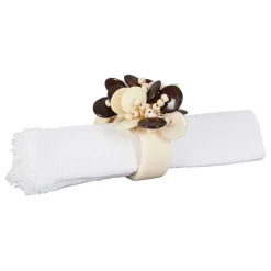 Rond de serviette en résine écru - Floral