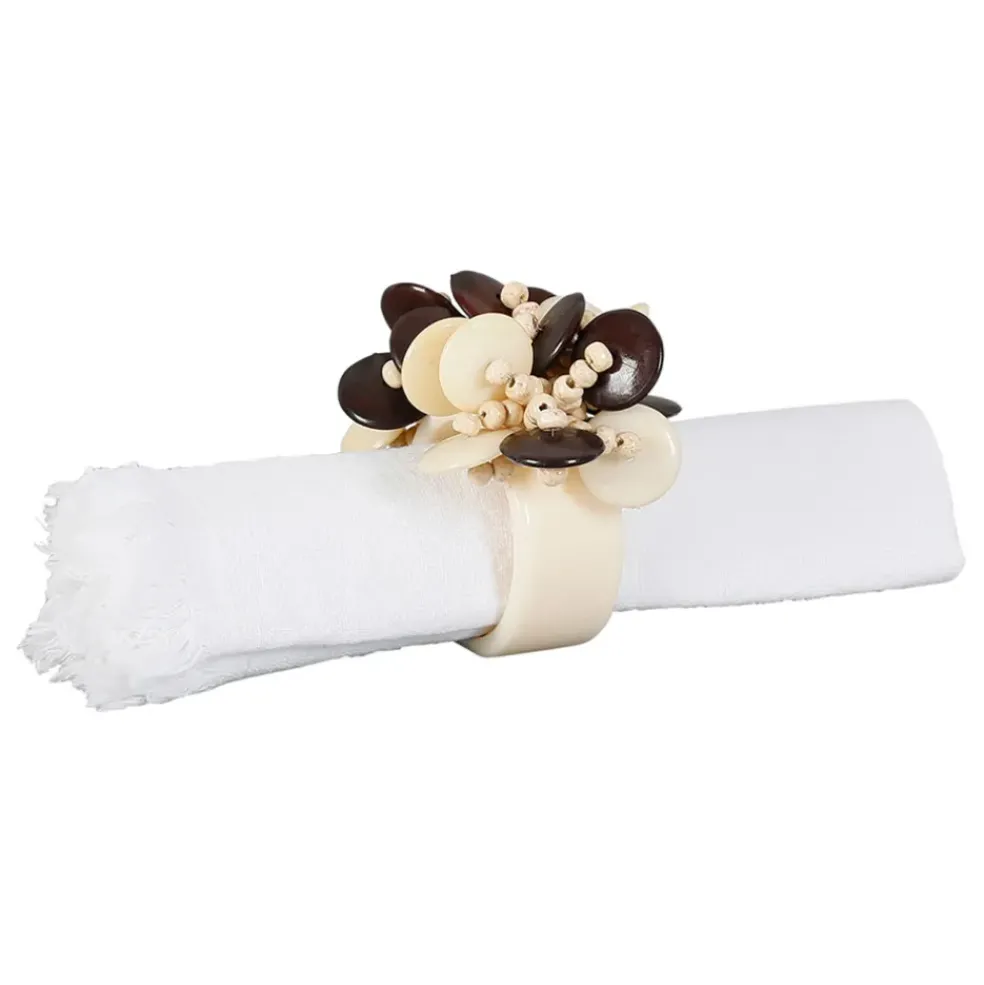 Rond de serviette en résine écru - Floral