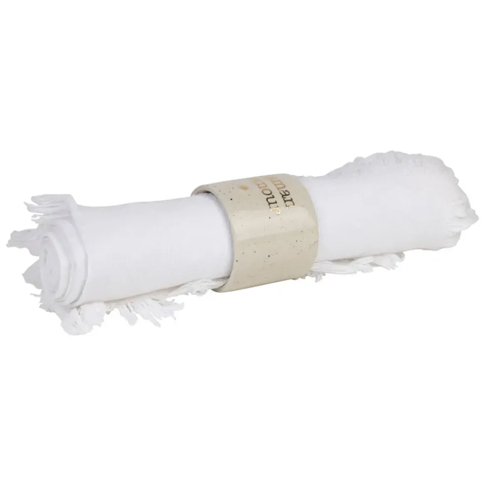 Rond de serviette maman en grès blanc moucheté d3cm