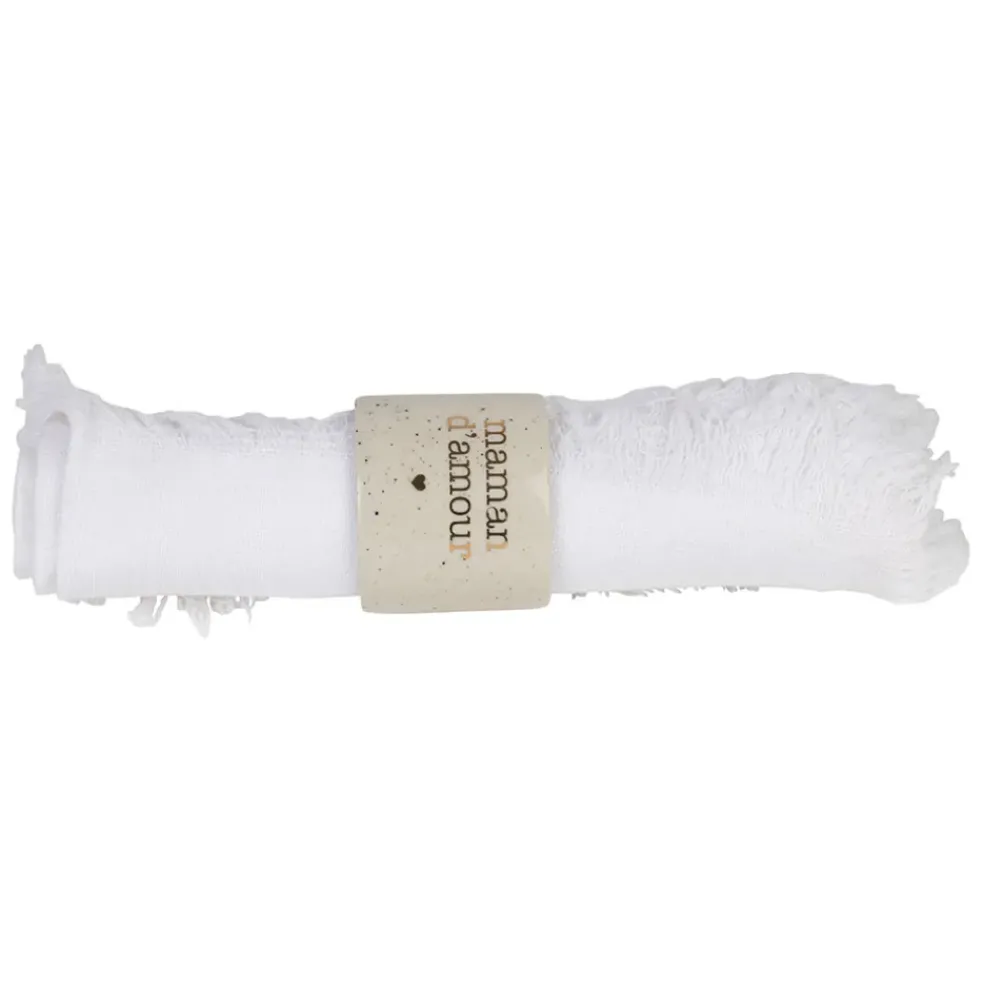 Rond de serviette maman en grès blanc moucheté d3cm